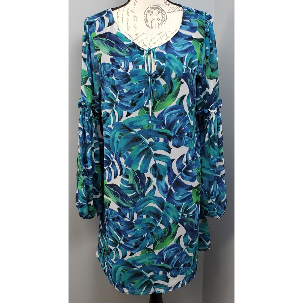 Chloe Oliver Parterre Swing Dress Womens S Multi Tropical Leaf Print Tie Front